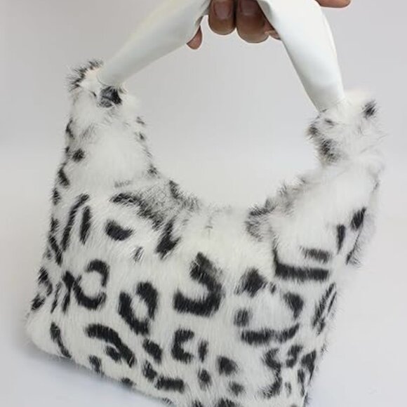 Neiman Marcus Leopard Print Rabbit Fur Hobo Bag - Picture 1 of 5